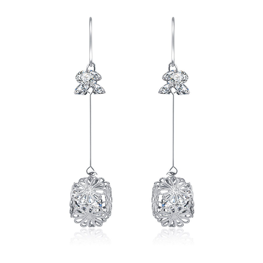 Daisy Drop Silver Tone CZ Earrings